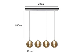 NETTLIFE Suspensión de vidrio ámbar Diam.70cm G9 lámpara de mesa de comedor ajustable en altura con 4 lámparas ámbar lámpara de sala de cocina