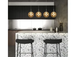 NETTLIFE Suspensión de vidrio ámbar Diam.70cm G9 lámpara de mesa de comedor ajustable en altura con 4 lámparas ámbar lámpara de sala de cocina