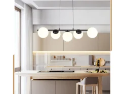 NETTLIFE, Suspensión negra E27, lámpara de techo de vidrio, lámpara de 5 llamas para comedor moderna de 150 cm.