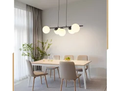 NETTLIFE, Suspensión negra E27, lámpara de techo de vidrio, lámpara de 5 llamas para comedor moderna de 150 cm.