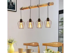 NETTLIFE Suspensión retro, lámpara de suspensión vintage de madera industrial negra E27.