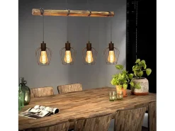 NETTLIFE Suspensión retro, lámpara de suspensión vintage de madera industrial negra E27.