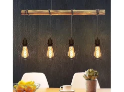 NETTLIFE Suspensión retro, lámpara de suspensión vintage de madera industrial negra E27.