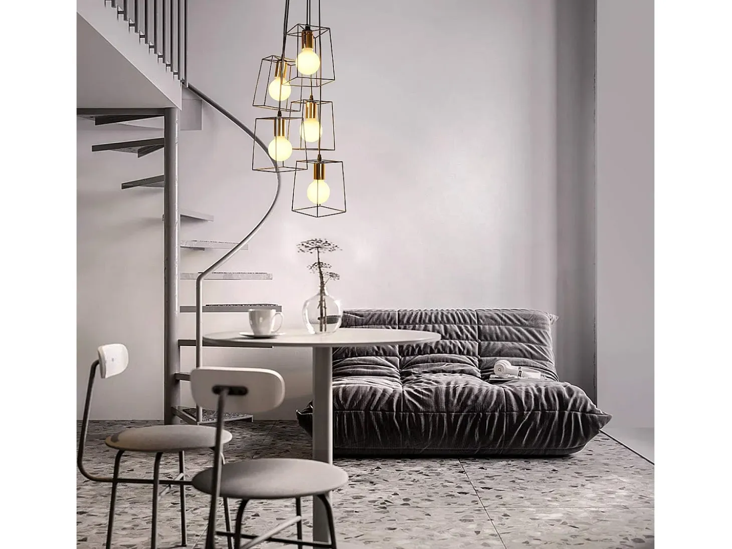 NETTLIFE Suspensión vintage negra, 5 lámparas regulables en altura, de metal, E27 industrial.