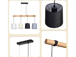 Nettlife Suspension 4 Ampollas E27 Vintage Diam.80cm multicolor Madera con Tela pantalla para Comedor, Salón, Oficina