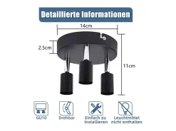NETTLIFE Techo de 3 Focos GU10 de Metal Negro Orientable Estilo Industrial para Interior Cocina Salón Dormitorio