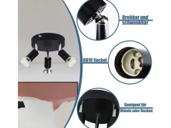 NETTLIFE Techo de 3 Focos GU10 de Metal Negro Orientable Estilo Industrial para Interior Cocina Salón Dormitorio