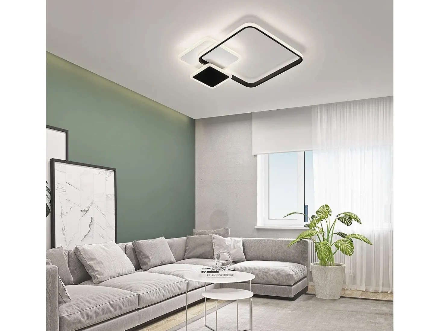 NETTLIFE Techo luminoso LED, 45 * 41 cm, 46 vatios, intensidad variable, 3000 - 6000 Kelvin, lámpara negra con diseño para dormitorio, oficina y cocina.