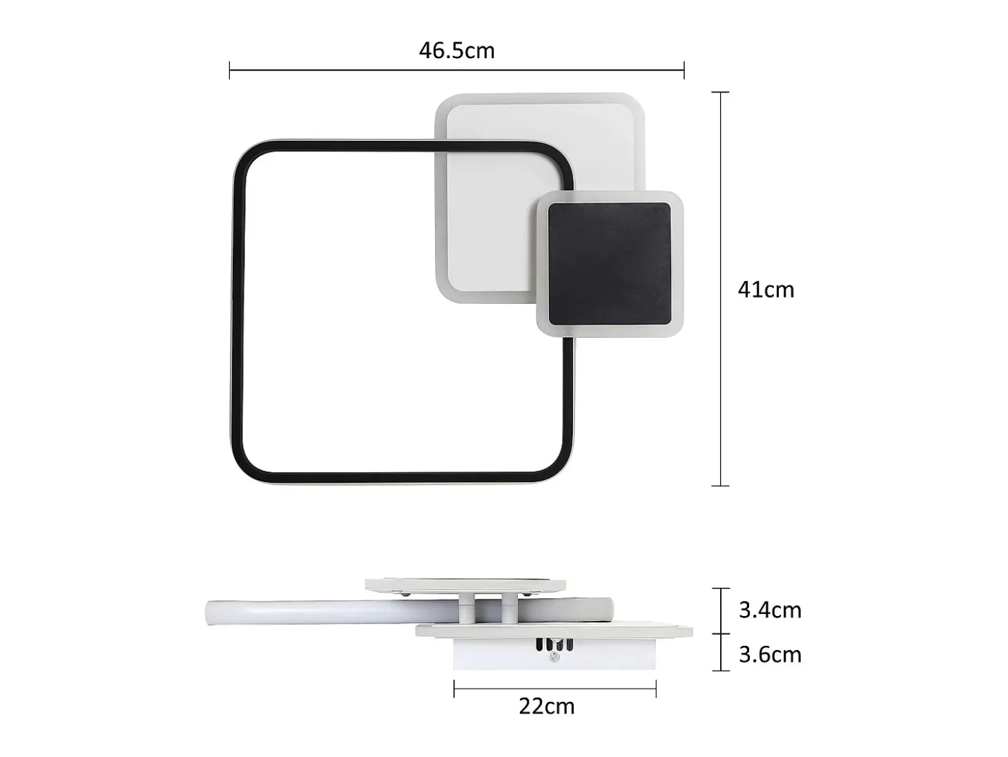 NETTLIFE Techo luminoso LED, 45 * 41 cm, 46 vatios, intensidad variable, 3000 - 6000 Kelvin, lámpara negra con diseño para dormitorio, oficina y cocina.