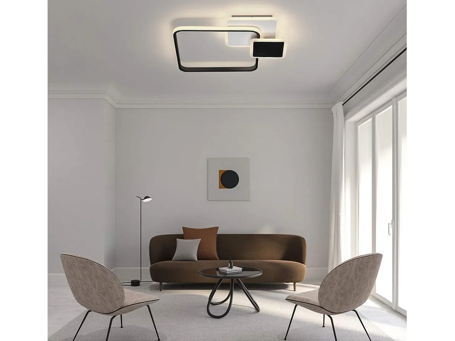 NETTLIFE Techo luminoso LED, 45 * 41 cm, 46 vatios, intensidad variable, 3000 - 6000 Kelvin, lámpara negra con diseño para dormitorio, oficina y cocina.