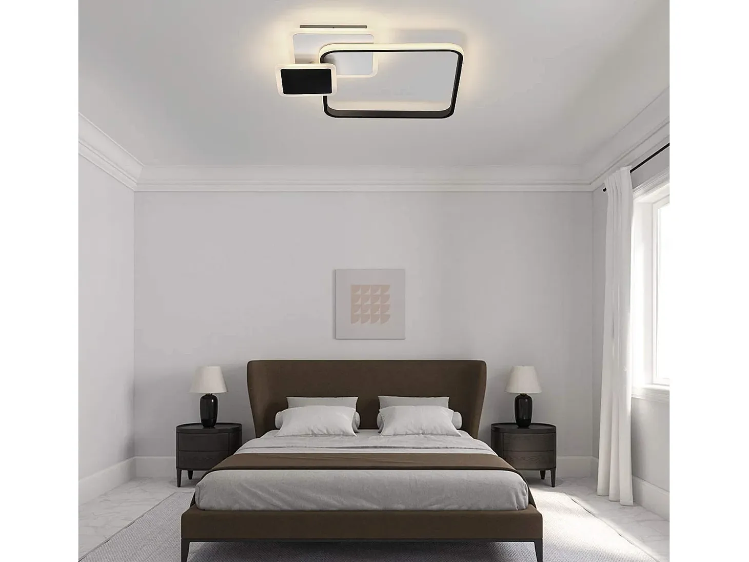 NETTLIFE Techo luminoso LED, 45 * 41 cm, 46 vatios, intensidad variable, 3000 - 6000 Kelvin, lámpara negra con diseño para dormitorio, oficina y cocina.