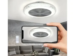 NETTLIFE Ventilador de techo LED con control remoto, silencioso, 48,5cm, ajustable, temporizador, cristal, para salón/dormitorio.
