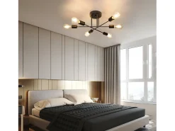 NETTLIFE Vintage - Lámpara de techo con 6 bombillas E27, salón industrial, negro, retro, para dormitorio - Lámpara, estilo rústico, lámpara para mesa del comedor.