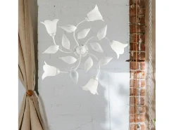 Olga - Lámpara de techo blanca con cristal alabastro y acabado plata antigua, 5 luces Ø70 cm