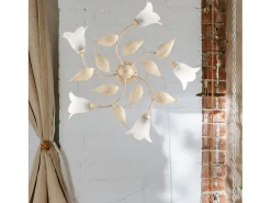 Olga - Lámpara de techo marfil con cristal alabastro y acabado oro antiguo, 5 luces Ø70 cm