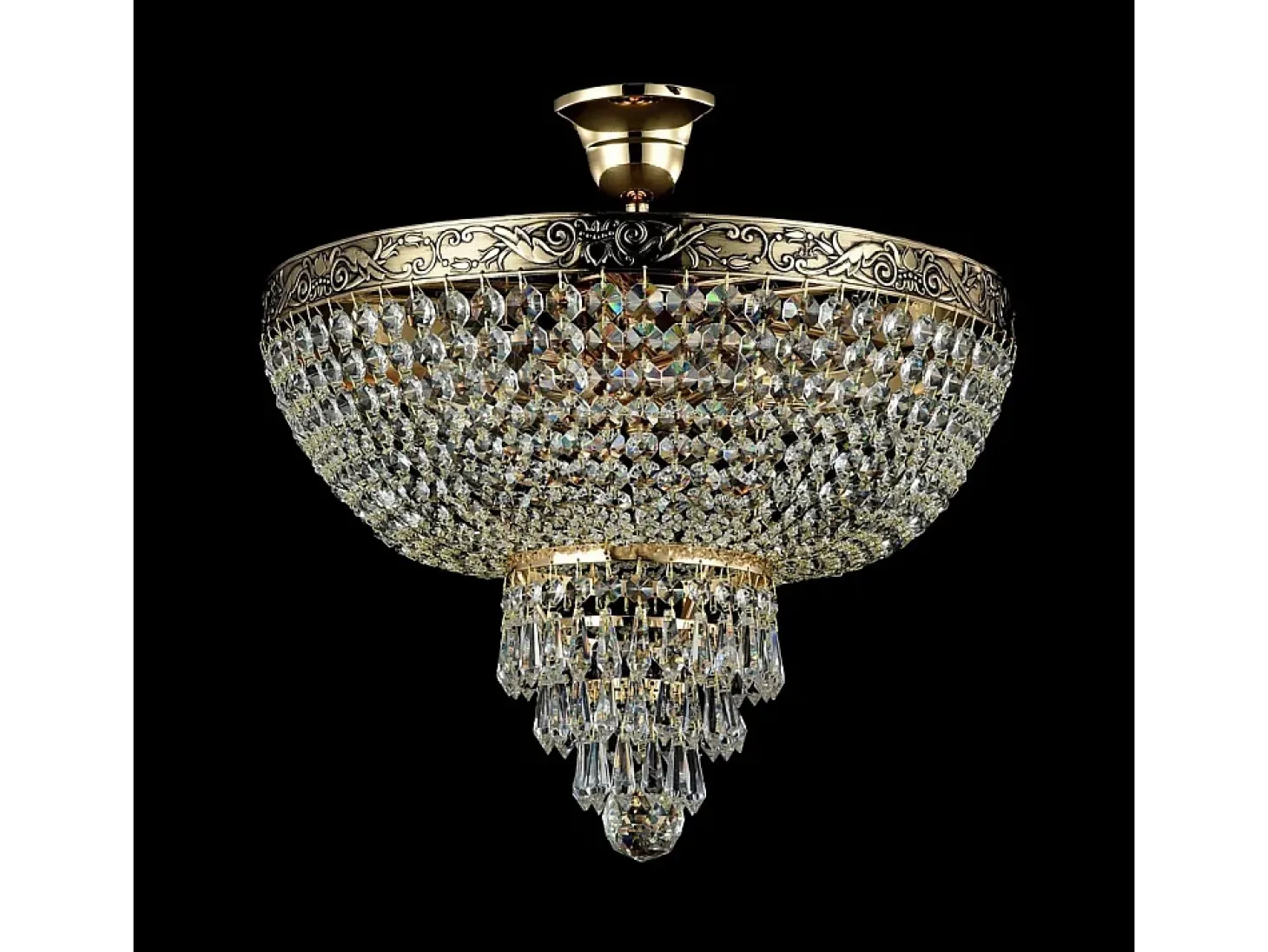 Palace Plafón Semi Empotrado Oro Antiguo & Cristal, 5 Luces, E27