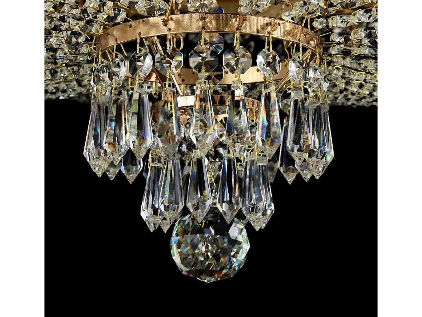Palace Plafón Semi Empotrado Oro Antiguo & Cristal, 5 Luces, E27