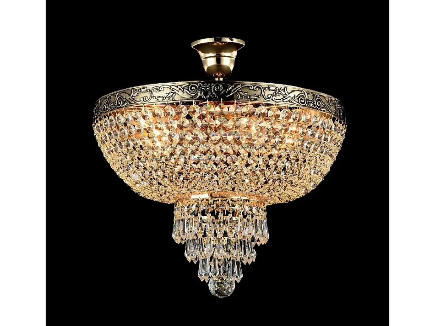 Palace Plafón Semi Empotrado Oro Antiguo & Cristal, 5 Luces, E27