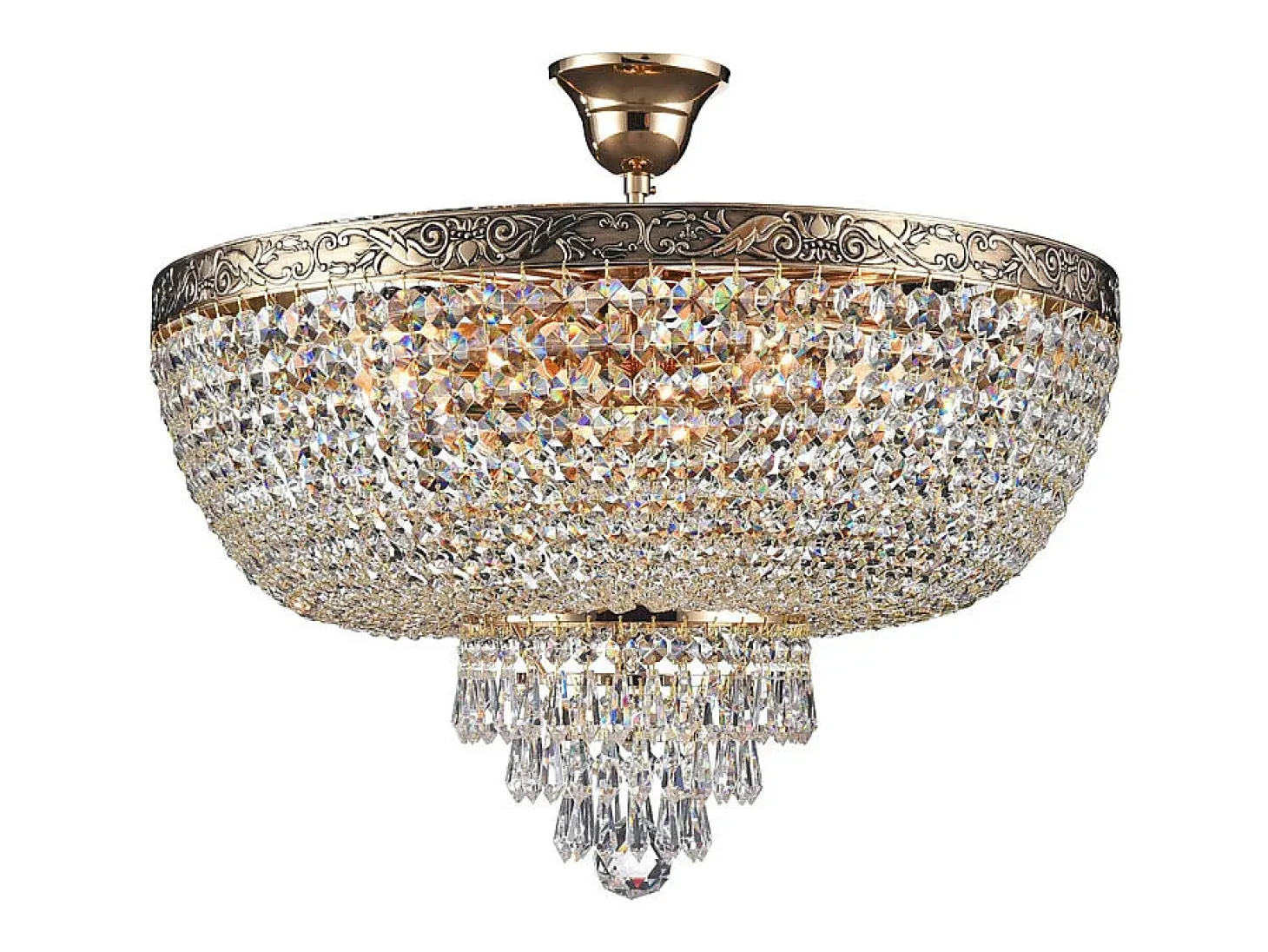 Palace Plafón Semi Empotrado Oro Antiguo & Cristal, 6 Luces, E27
