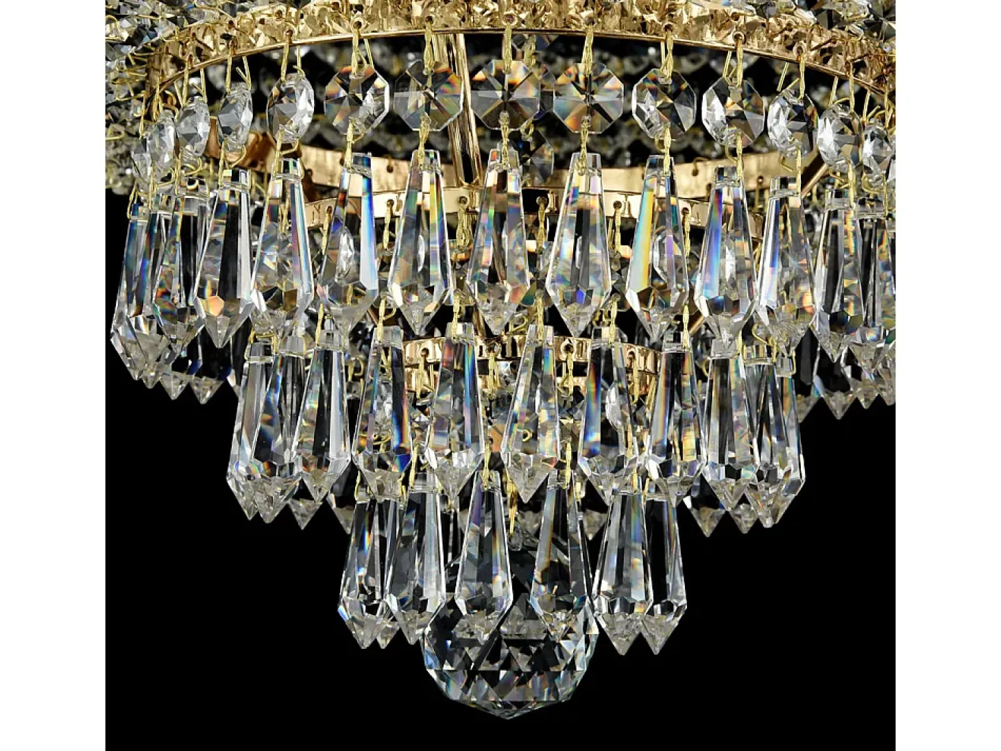 Palace Plafón Semi Empotrado Oro Antiguo & Cristal, 6 Luces, E27