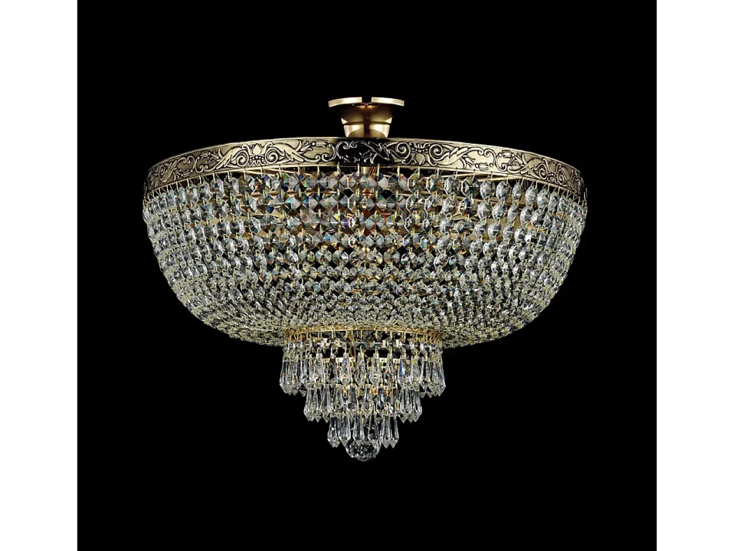 Palace Plafón Semi Empotrado Oro Antiguo & Cristal, 6 Luces, E27