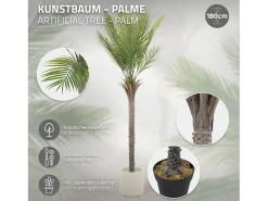 Palmera artificial ML-Design de 180 cm, planta artificial grande, palmera tropical artificial, planta artificial, planta falsa decorativa