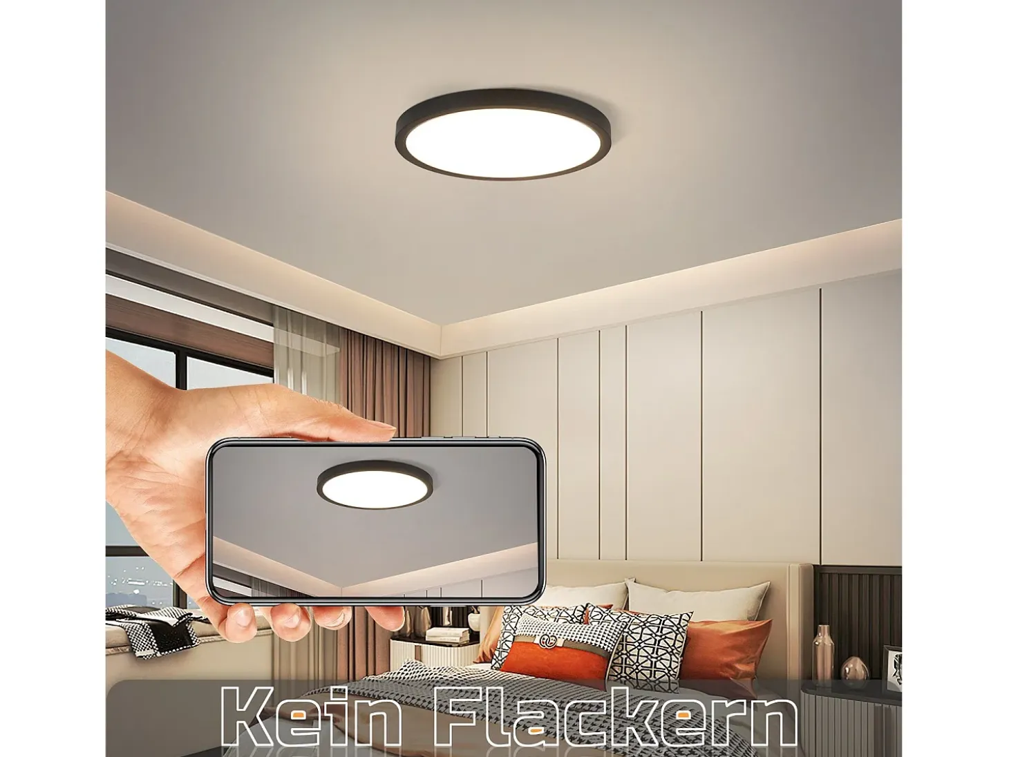 Panel LED NETTLIFE, lámpara de techo redonda negra plana, iluminación de techo IP44 LED blanco neutro
