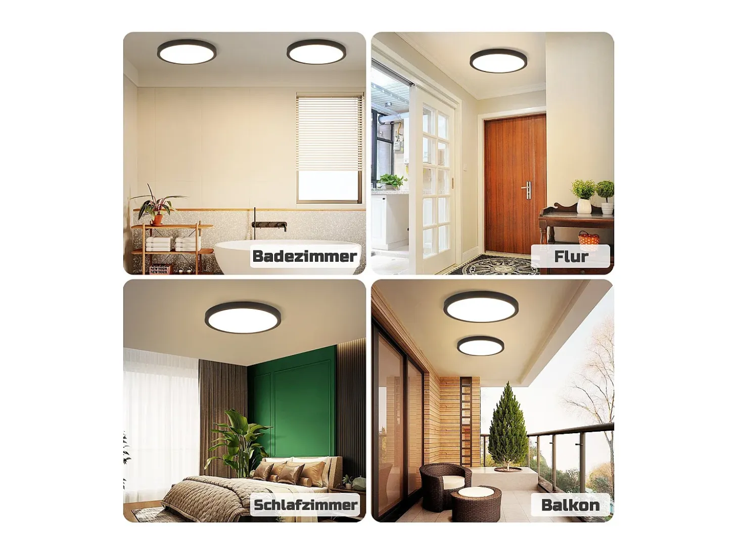 Panel LED NETTLIFE, lámpara de techo redonda negra plana, iluminación de techo IP44 LED blanco neutro