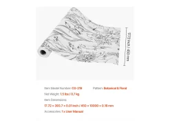 Papel Pintado Adhesivo de Pared SucceBuy, 45 cm x 10 m, Rollo Papel Pintado Autoadhesivo Vinilo, Motif Floral Botánico Blanco, Impermeable