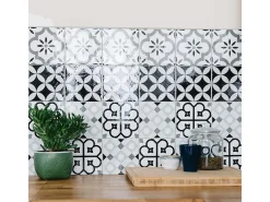 Pegatinas de azulejos 15 X 15 cm - Motivos floral en blanco y negro