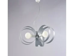 Peter Lámpara colgante de hierro lacado blanco con bandas cortadas a láser en gris y cable de acero orientable 3 luces 130 Ø48 BL306-3-BG