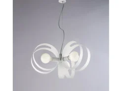 Peter Lámpara colgante de hierro lacado blanco con bandas cortadas a láser y cable de acero orientable 3 luces 130 Ø48 BL306-3-BCO