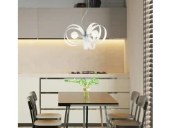 Peter Lámpara colgante de hierro lacado blanco con bandas cortadas a láser y cable de acero orientable 3 luces 130 Ø48 BL306-3-BCO