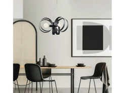 Peter Lámpara colgante de hierro lacado en negro con bandas cortadas a láser y cable de acero orientable 3 luces 130 Ø48 BL306-3-NR