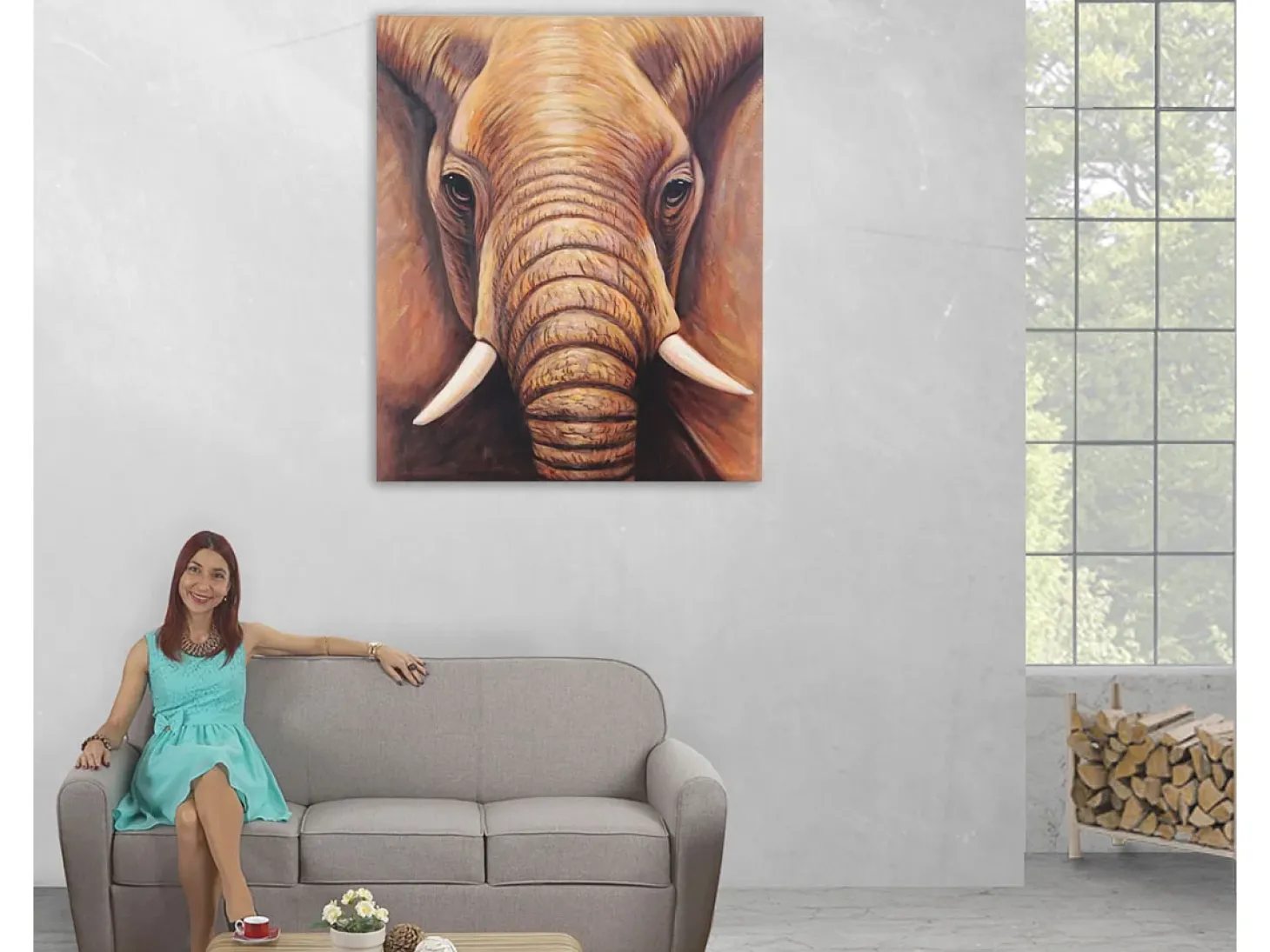 Pintura al óleo primer plano elefante pintado a mano
