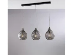 Pista Diamante en hierro negro y estructura cromada con cables orientables y difusores en cristal soplado gris espejo con dec. efecto cristal 3 luces