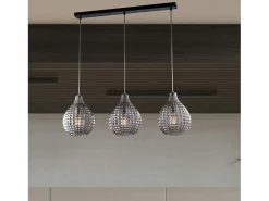 Pista Diamante en hierro negro y estructura cromada con cables orientables y difusores en cristal soplado gris espejo con dec. efecto cristal 3 luces