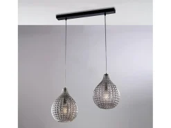 Pista Diamante en hierro negro y estructura cromada con cables orientables y difusores en cristal soplado gris espejo con dec. efecto cristal 2 luces