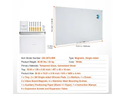 Pizarra Magnética de Cristal SucceBuy, 182,9x91,5 cm, Borrado en Seco Sin Marco