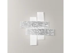 Plafón grande Lara de cristal blanco con detalles en pan de plata 91x91cm, 4 luces E27, IP20, máx 4x52W, estilo moderno, bombillas excluidas