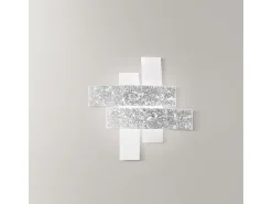 Plafón Lara mediano de cristal blanco con detalles en pan de plata 70x70cm, 2 luces E27, IP20, máx 2x70W, estilo moderno, bombillas excluidas