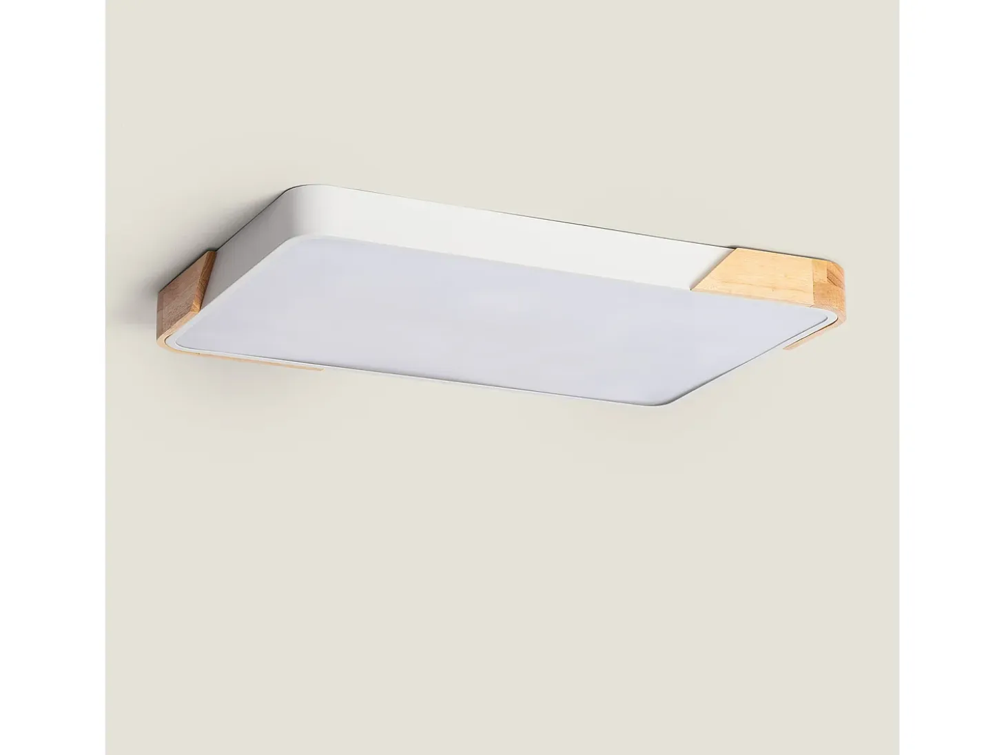 Plafón LED 30W Rectangular Madera y Metal 625x425 mm CCT Seleccionable Semi-Dari Blanco