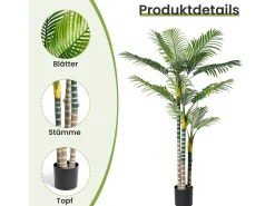 Planta artificial al aire libre con maceta, palmera 180 cm, 3 troncal y 18 hojas, decoración sala de estar dormitorio patio de la oficina del patio de la oficina
