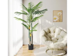 Planta artificial al aire libre con maceta, palmera 180 cm, 3 troncal y 18 hojas, decoración sala de estar dormitorio patio de la oficina del patio de la oficina