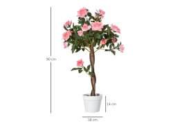 Planta artificial Rosa 90 cm, Decorativa en maceta, plástico, blanco (18x18x90 cm)