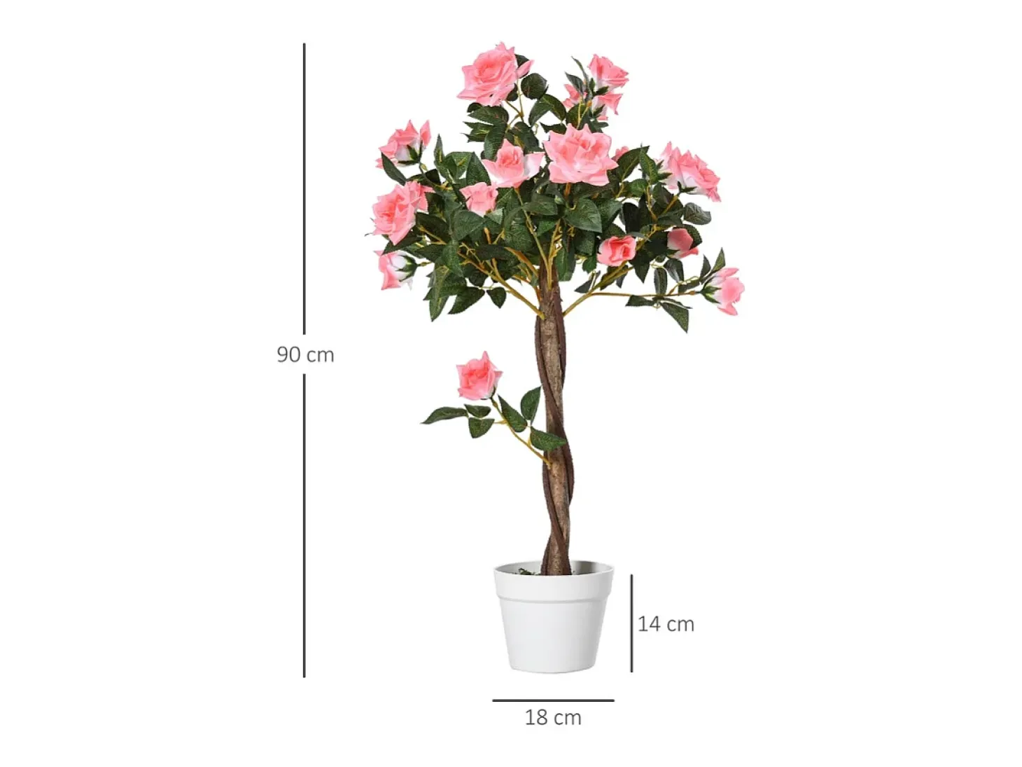 Planta artificial Rosa 90 cm, Decorativa en maceta, plástico, blanco (18x18x90 cm)