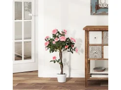 Planta artificial Rosa 90 cm, Decorativa en maceta, plástico, blanco (18x18x90 cm)