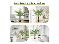 Planta verde artificial - palma en maceta H 120 cm - palma muy realista - 2 troncal y 15 sábanas - con maceta