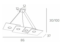 Plate Sospensione 4 Luci Rettangolare Grigio
