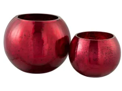Portavelas bola agrietada cristal brillante rojo Alt. 16 cm